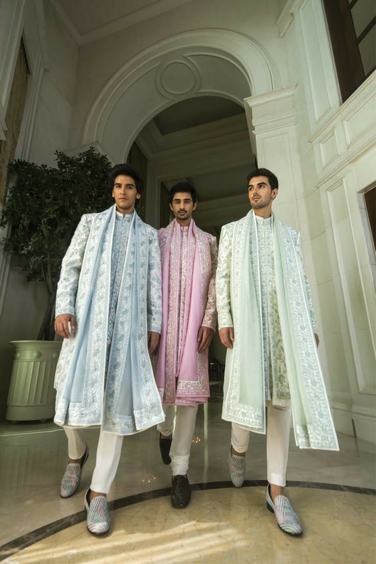 Pastel sherwanis with stoles